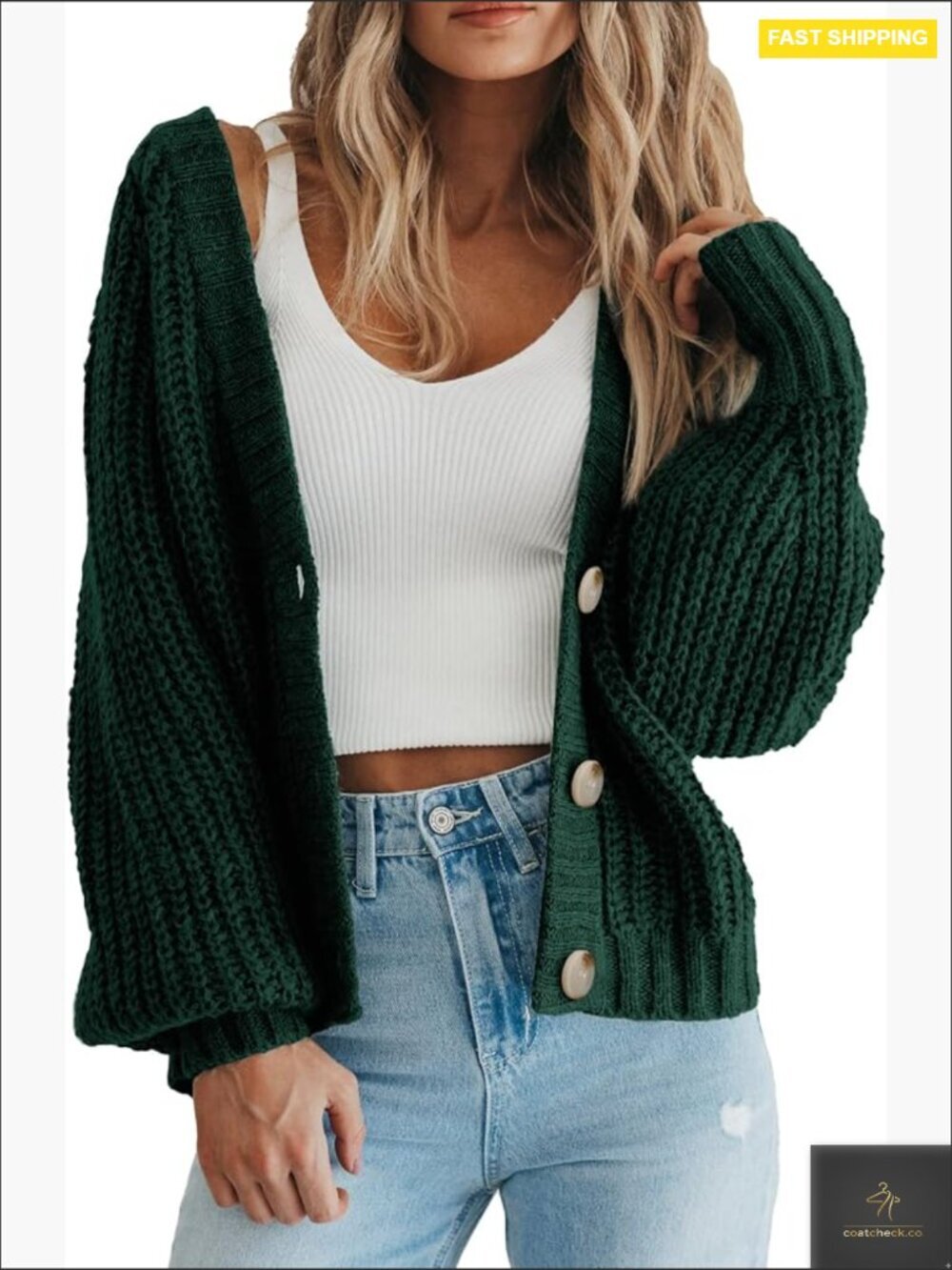 Chunky Knit Open Front Cardigan Long Sleeve Button Down V-Neck Oversized Sweater